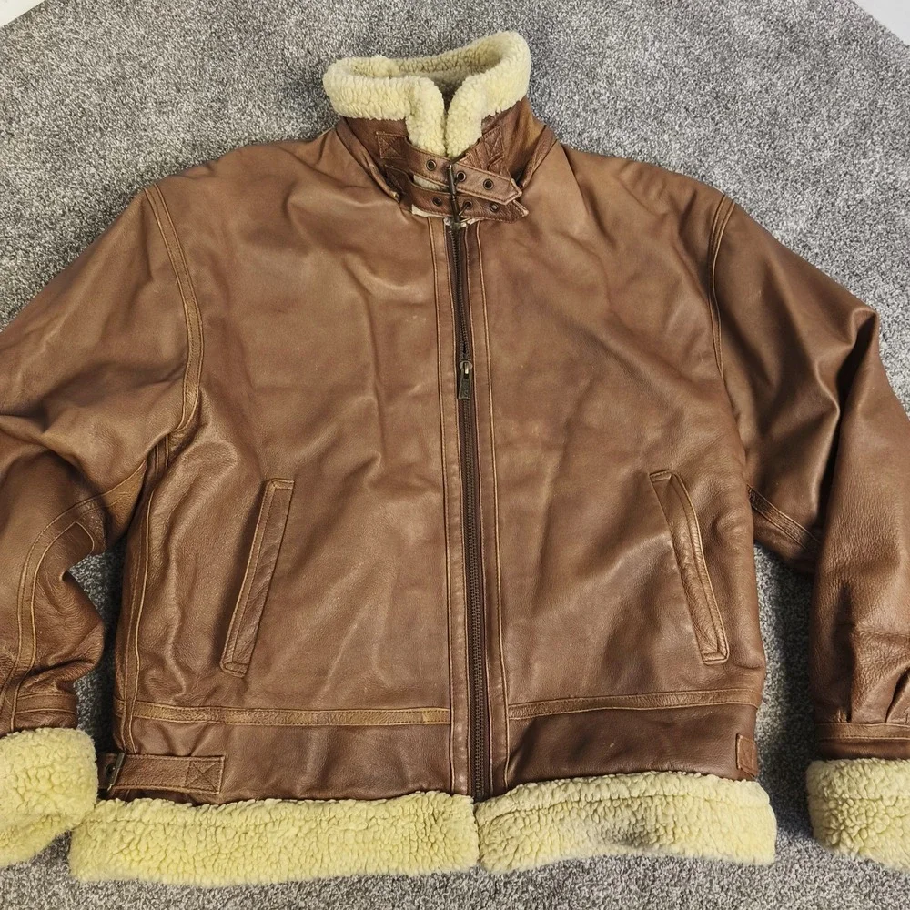 VTG Wilsons Leather Sherpa Lined Bomber Aviator Jacket‎ Coat Medium Y2K